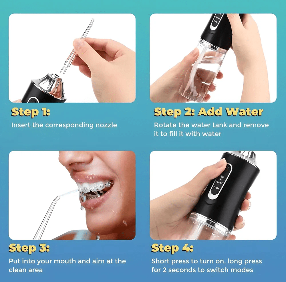 Water Flosser Portable Dental Water Jet Oral Teeth Irrigator Waterproof Tooth Cleaner Water Flosser Oral Flosser 3 Modes And 4 Nozzels